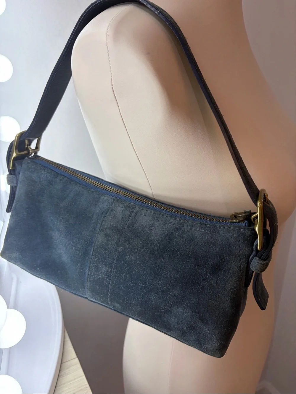 Y2K Demi AuthenticCoach Blue Navy Greyish Suede Shoulder Bag Hamptons